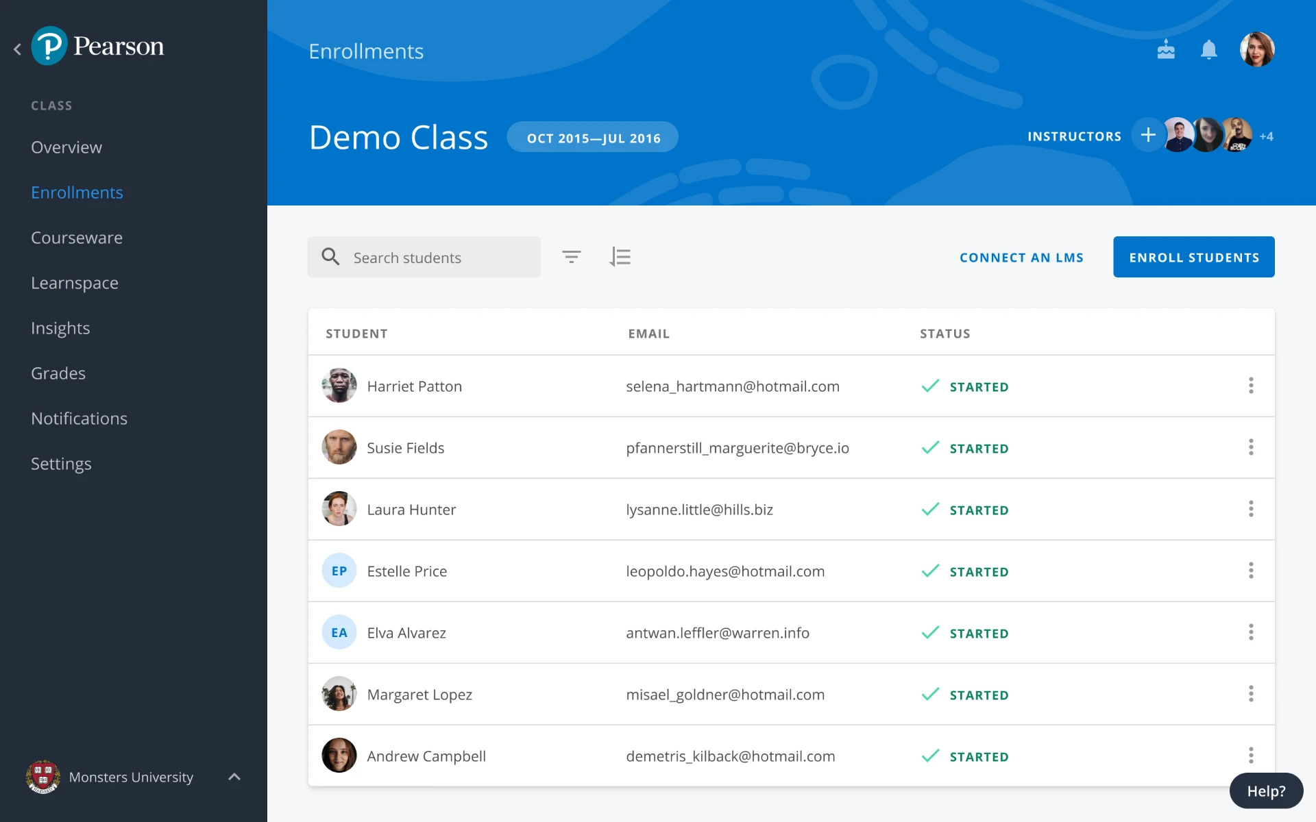 Pearson Workspace — Class Enrolments