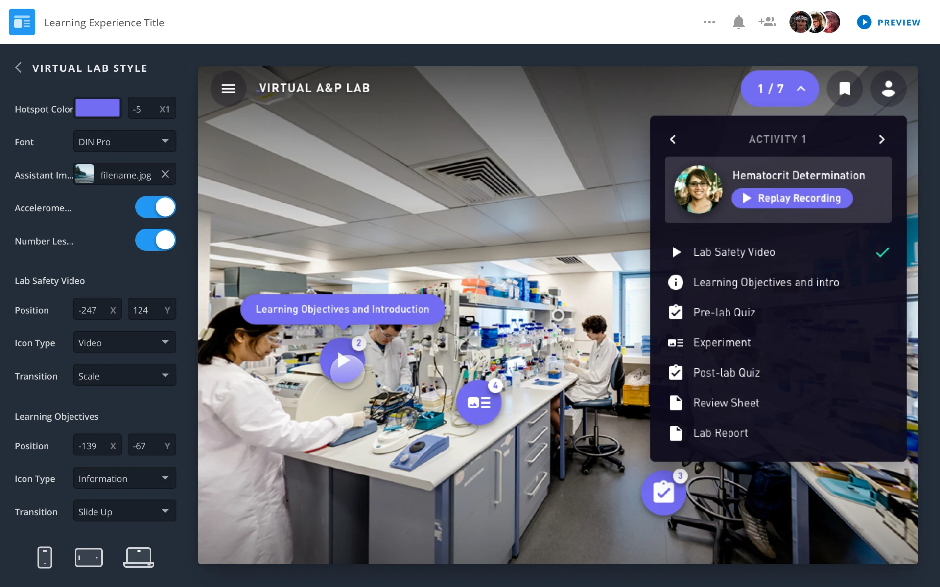 Pearson virtual lab design options screen