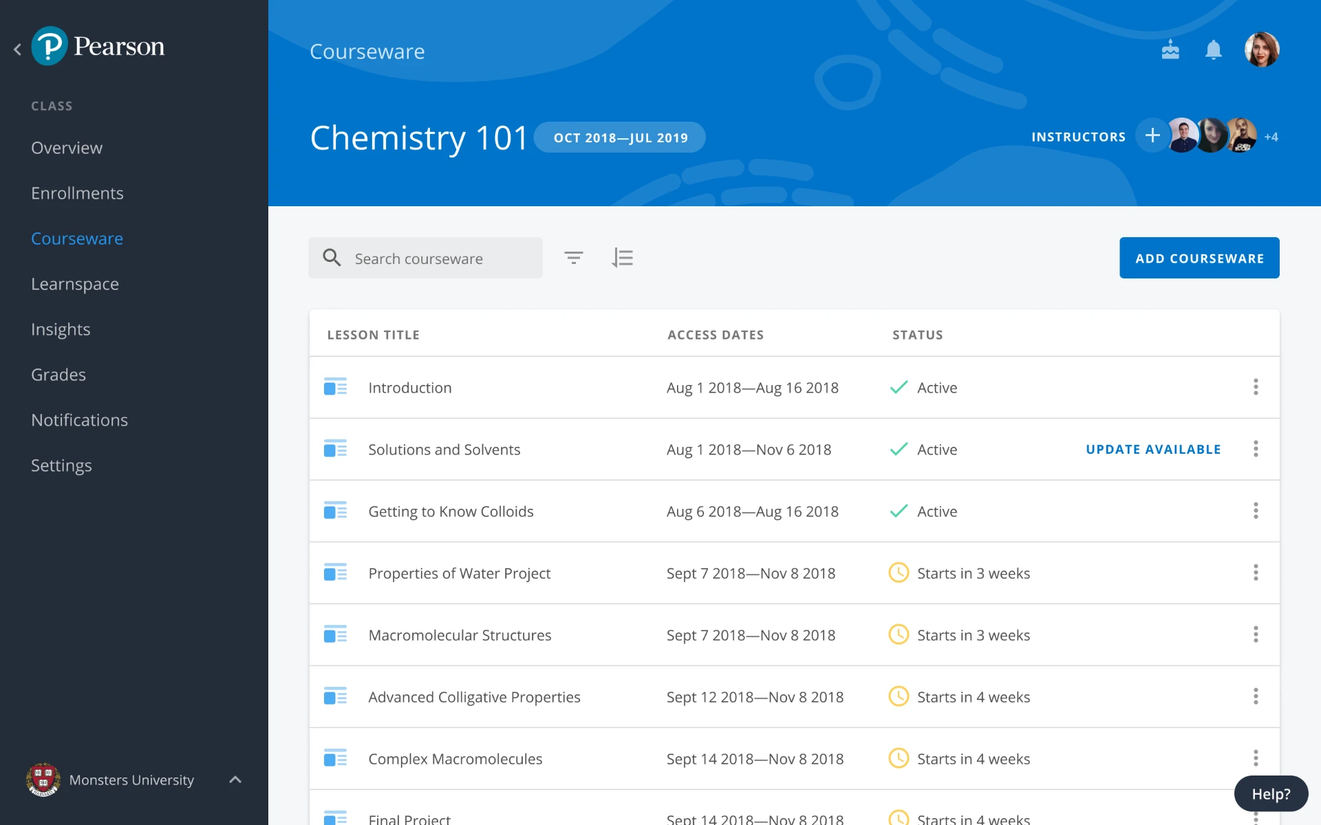Pearson Workspace — Class Courseware