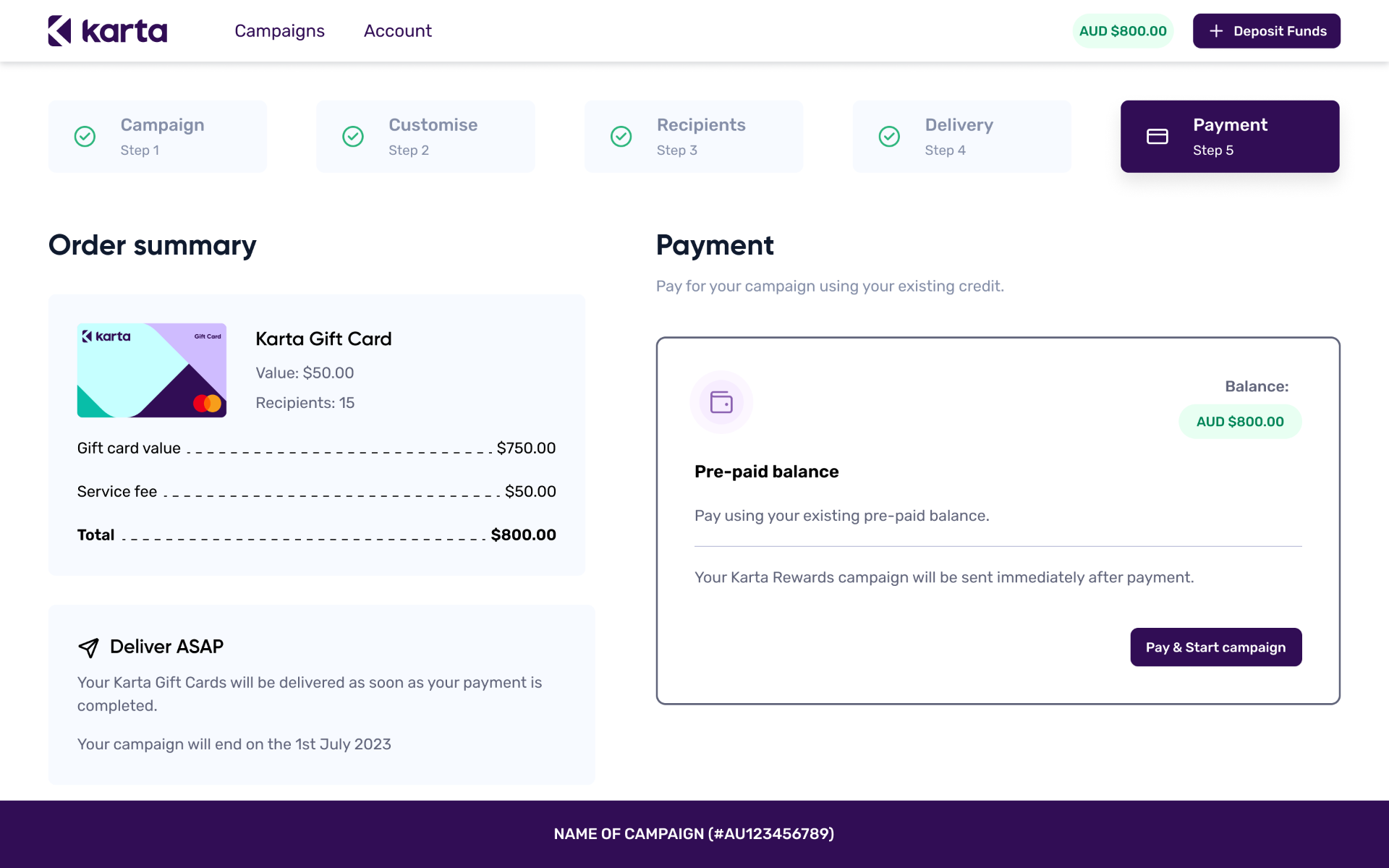 Karta co-brand email payment step