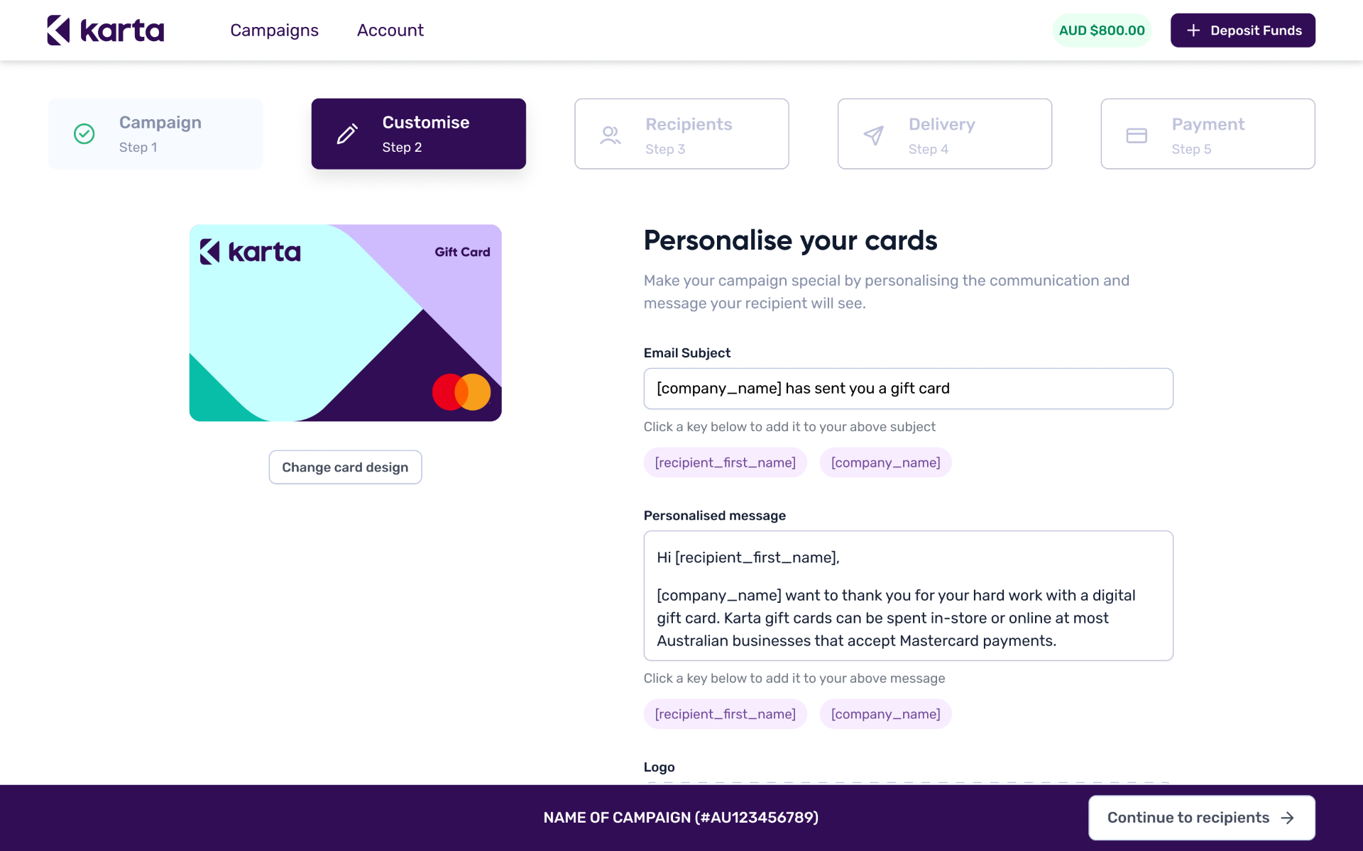 Karta co-brand email personalise the communication