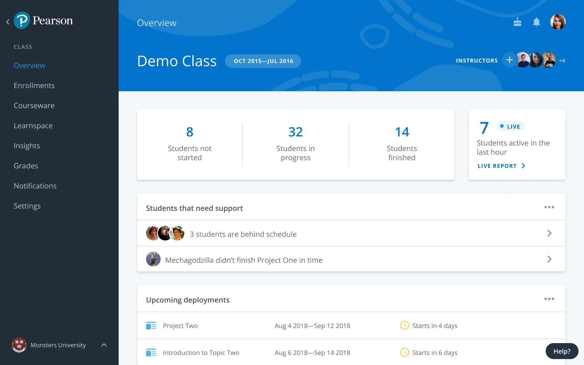 Pearson Workspace — Class Overview