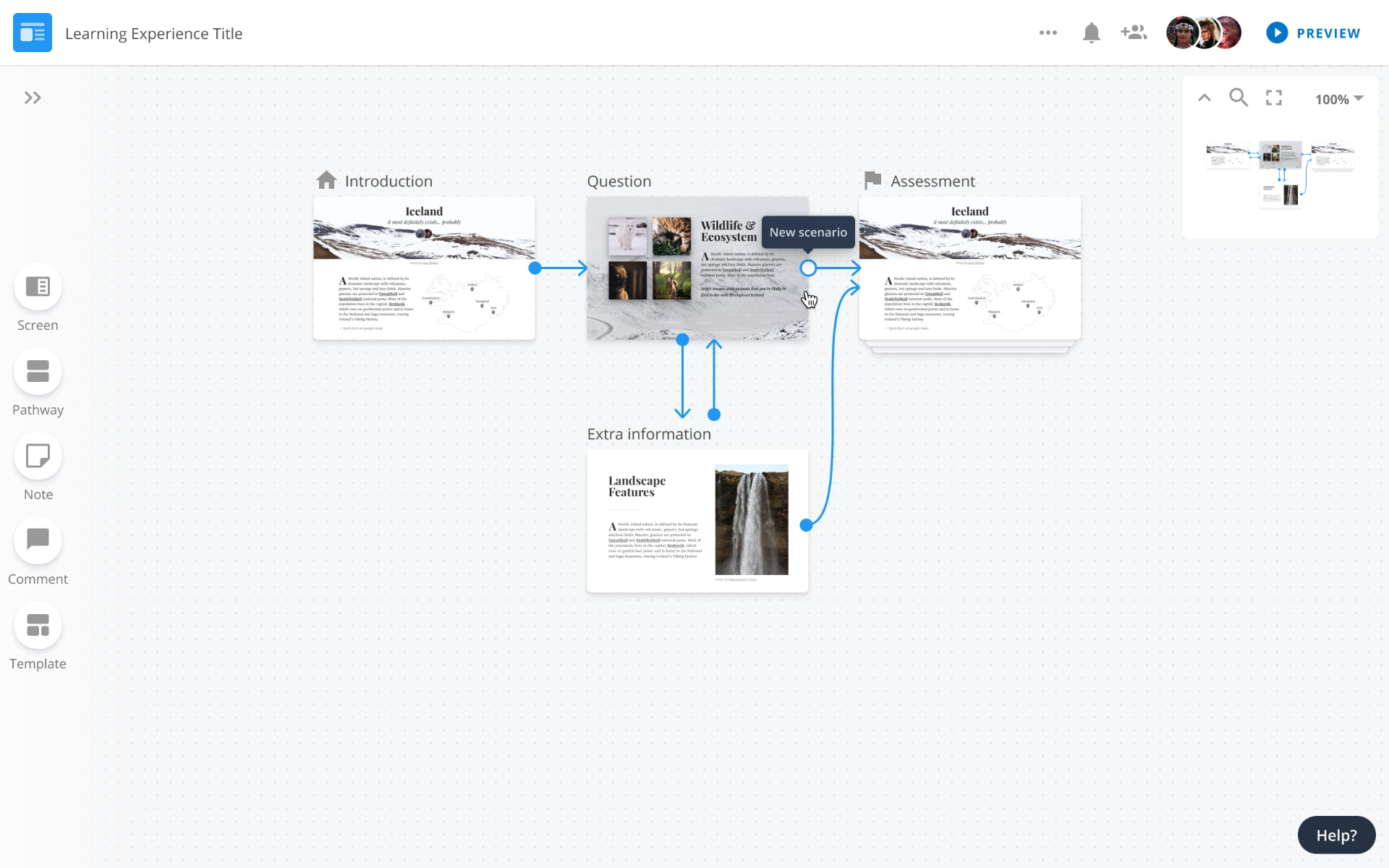 Pearson Storyboarder showing connected lesson screens and pathways